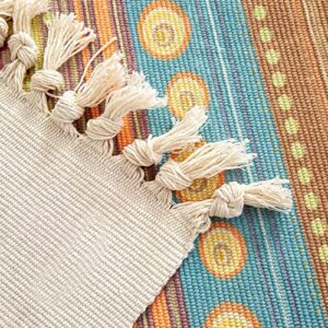 aoaoaoway Cotton Rug Soft Rug and Handwoven Fringe Rectangular Cotton Rug Tapestry Boho Kitchen, Living Room (Blue&Orange, 51.2 * 23.6)