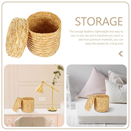 Hemoton 2pcs Wicker Baskets with Lids, Nautral Seagrass Storage Baskets, Multi- use Storage Basket Woven Rectangular Basket Bins, Rattan Storage Organizer