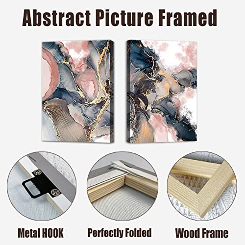 Abstract Canvas Prints Wall Art 2 Panel Texture Paint Stains Blue Rose Gold and Pink Picture Wall Decor For Bathroom Bedroom Living Room (12"x16"x2 (30x40cmx2))