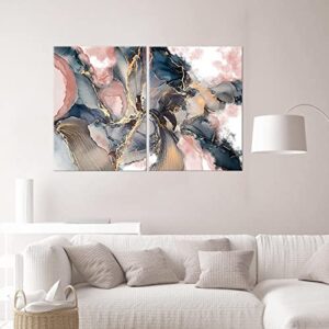 Abstract Canvas Prints Wall Art 2 Panel Texture Paint Stains Blue Rose Gold and Pink Picture Wall Decor For Bathroom Bedroom Living Room (12"x16"x2 (30x40cmx2))