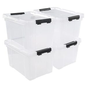 yuright 22 quart clear storage tote with wheels, 4 pack organizer bin