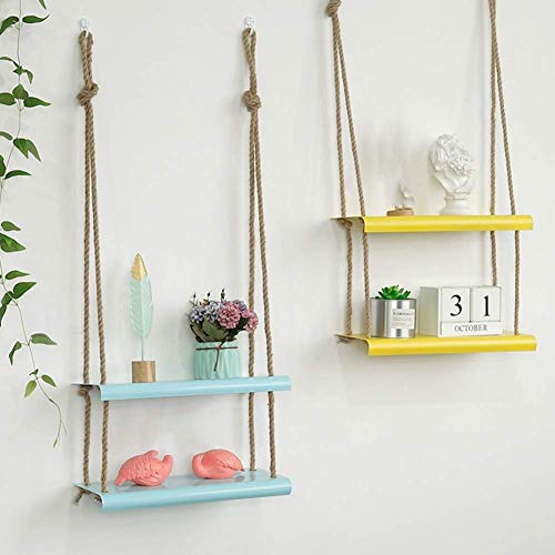 PIBM Stylish Simplicity Shelf Wall Mounted Floating Rack Shelves Simple Hemp Rope Iron Art Photo Frame Plant Living Room Flower Shop Coffee,4 Colors,3 Sizes, b