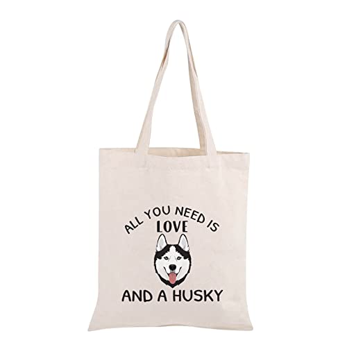 JNIAP Husky Tote Bag Husky Dog Lover Gift Husky Mom Gift All You Need Is Love And Husky Grocery Shoulder Bag Husky Owner Gift (love and husky tote)