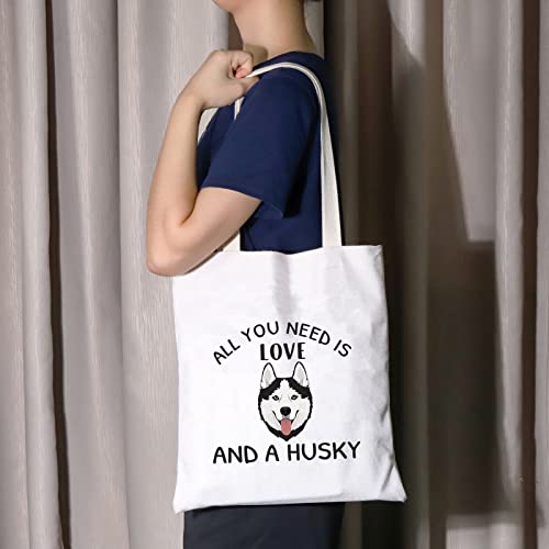 JNIAP Husky Tote Bag Husky Dog Lover Gift Husky Mom Gift All You Need Is Love And Husky Grocery Shoulder Bag Husky Owner Gift (love and husky tote)