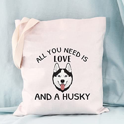 JNIAP Husky Tote Bag Husky Dog Lover Gift Husky Mom Gift All You Need Is Love And Husky Grocery Shoulder Bag Husky Owner Gift (love and husky tote)