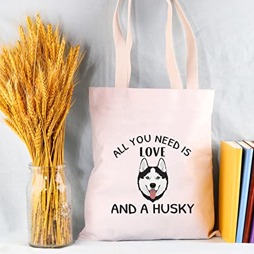 JNIAP Husky Tote Bag Husky Dog Lover Gift Husky Mom Gift All You Need Is Love And Husky Grocery Shoulder Bag Husky Owner Gift (love and husky tote)