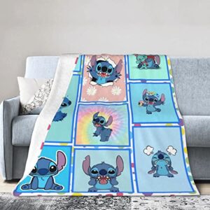 cute blue alien throw blankets warm soft blankets for sofa, bed, couch, sofa, travel and outdoor, camping 50×60 inch