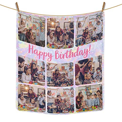 Custom Blanket Personalized Throw Blanket with Photos Text Customized Picture Blanket For Mom Dad Family Dog Pets Kids Adult Friends Personalized Gift Flannel Blanket Birthday Christmas Made in USA