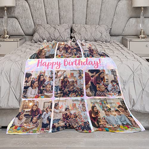 Custom Blanket Personalized Throw Blanket with Photos Text Customized Picture Blanket For Mom Dad Family Dog Pets Kids Adult Friends Personalized Gift Flannel Blanket Birthday Christmas Made in USA