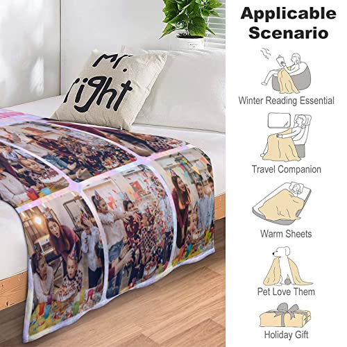 Custom Blanket Personalized Throw Blanket with Photos Text Customized Picture Blanket For Mom Dad Family Dog Pets Kids Adult Friends Personalized Gift Flannel Blanket Birthday Christmas Made in USA