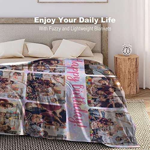 Custom Blanket Personalized Throw Blanket with Photos Text Customized Picture Blanket For Mom Dad Family Dog Pets Kids Adult Friends Personalized Gift Flannel Blanket Birthday Christmas Made in USA