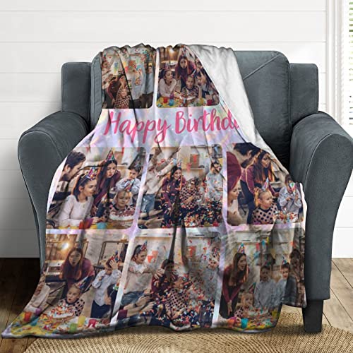 Custom Blanket Personalized Throw Blanket with Photos Text Customized Picture Blanket For Mom Dad Family Dog Pets Kids Adult Friends Personalized Gift Flannel Blanket Birthday Christmas Made in USA