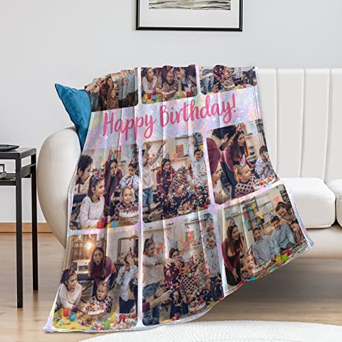 Custom Blanket Personalized Throw Blanket with Photos Text Customized Picture Blanket For Mom Dad Family Dog Pets Kids Adult Friends Personalized Gift Flannel Blanket Birthday Christmas Made in USA