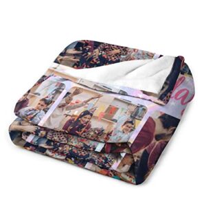 Custom Blanket Personalized Throw Blanket with Photos Text Customized Picture Blanket For Mom Dad Family Dog Pets Kids Adult Friends Personalized Gift Flannel Blanket Birthday Christmas Made in USA