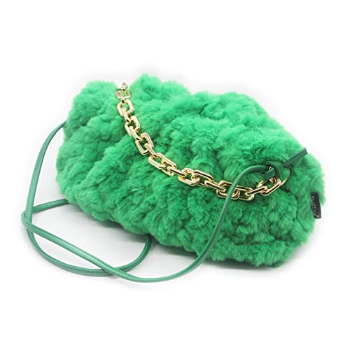 NAARIIAN St Patricks Day green bag cloud-shape dumpling shoulder bag Faux Fur clutch purses chunky chain Evening Handbags(Dark Green)