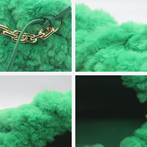 NAARIIAN St Patricks Day green bag cloud-shape dumpling shoulder bag Faux Fur clutch purses chunky chain Evening Handbags(Dark Green)