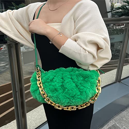 NAARIIAN St Patricks Day green bag cloud-shape dumpling shoulder bag Faux Fur clutch purses chunky chain Evening Handbags(Dark Green)