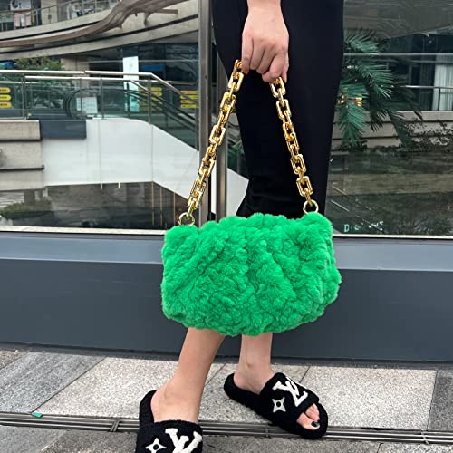 NAARIIAN St Patricks Day green bag cloud-shape dumpling shoulder bag Faux Fur clutch purses chunky chain Evening Handbags(Dark Green)