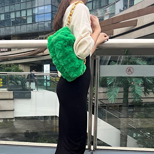 NAARIIAN St Patricks Day green bag cloud-shape dumpling shoulder bag Faux Fur clutch purses chunky chain Evening Handbags(Dark Green)