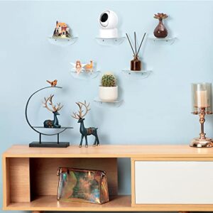 Small Shelf, 6 Set Small Floating Shelves for Wall, Clear Acrylic Shelves for Living Room, Security Cameras, Baby Monitor, Speakers Storage & Decoration, Universal Mini Shelf(5.5in, Clear)