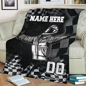 OhaPrints Custom Racing Lover Racer Checkered Flag Unique Gift Personalized Name Number Soft Sherpa Throw Blankets Cozy Fuzzy Fleece Throws for Tv Sofa Couch Comfy Fluffy Blanket 30X40 50X60 60X80