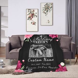 Custom Memorial Throw Blanket, in Loving Memory Blankets for Loss of Mom Dad Grandma Son Daughter, Personalized Picture Name Date Blanket, Memorial Gifts for Bereavement,50"x40"