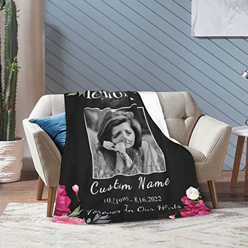 Custom Memorial Throw Blanket, in Loving Memory Blankets for Loss of Mom Dad Grandma Son Daughter, Personalized Picture Name Date Blanket, Memorial Gifts for Bereavement,50"x40"