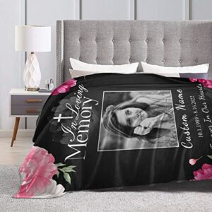 Custom Memorial Throw Blanket, in Loving Memory Blankets for Loss of Mom Dad Grandma Son Daughter, Personalized Picture Name Date Blanket, Memorial Gifts for Bereavement,50"x40"