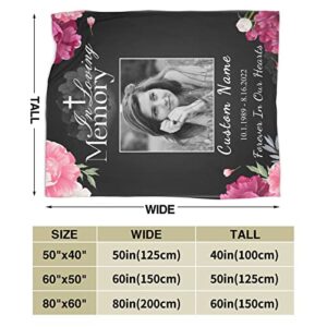 Custom Memorial Throw Blanket, in Loving Memory Blankets for Loss of Mom Dad Grandma Son Daughter, Personalized Picture Name Date Blanket, Memorial Gifts for Bereavement,50"x40"