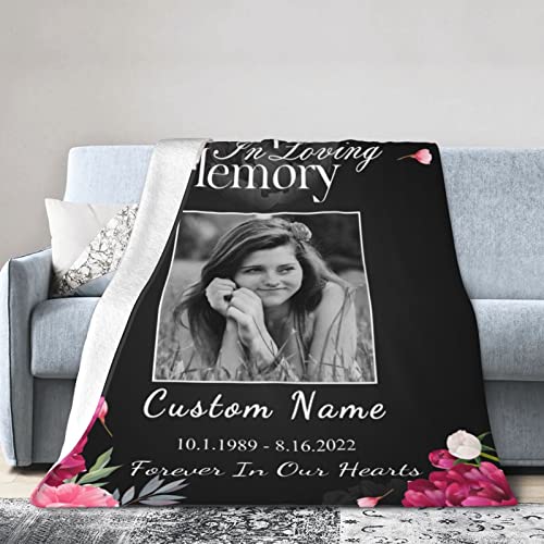 Custom Memorial Throw Blanket, in Loving Memory Blankets for Loss of Mom Dad Grandma Son Daughter, Personalized Picture Name Date Blanket, Memorial Gifts for Bereavement,50"x40"