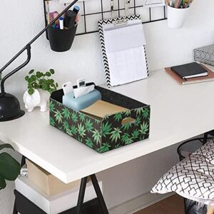 CaTaKu Foldable Storage Basket Marijuana Leaves Collapsible Felt Storage Bins with Handle Drawer Organizer Bin Cube Shelf Box for Organizing Closet Clothes Office Books Bedroom