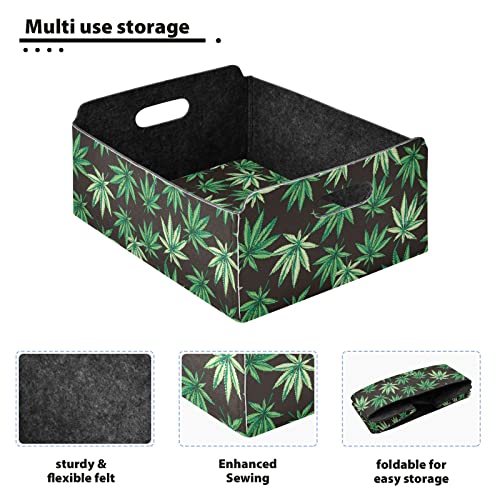 CaTaKu Foldable Storage Basket Marijuana Leaves Collapsible Felt Storage Bins with Handle Drawer Organizer Bin Cube Shelf Box for Organizing Closet Clothes Office Books Bedroom