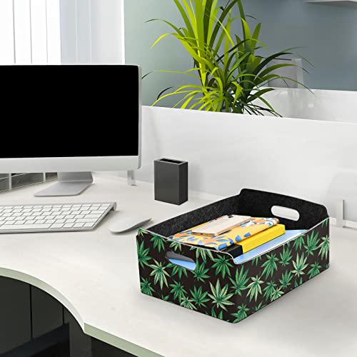 CaTaKu Foldable Storage Basket Marijuana Leaves Collapsible Felt Storage Bins with Handle Drawer Organizer Bin Cube Shelf Box for Organizing Closet Clothes Office Books Bedroom