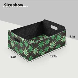 CaTaKu Foldable Storage Basket Marijuana Leaves Collapsible Felt Storage Bins with Handle Drawer Organizer Bin Cube Shelf Box for Organizing Closet Clothes Office Books Bedroom