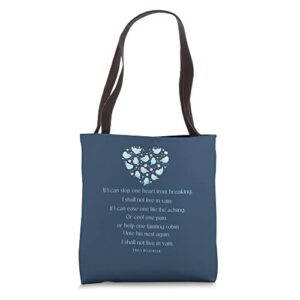 emily dickinson poem if i can stop one heart breaking poetry tote bag