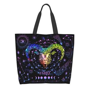 jasutot aries constellation tote bag large canvas zodiac sign astrology shoulder tote handle bag for gym beach weekender travel shopping
