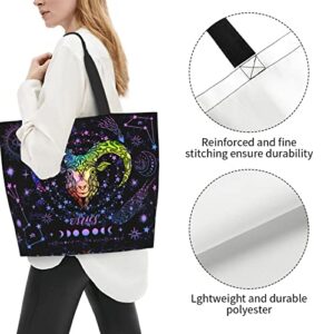 JASUTOT Aries Constellation Tote Bag Large Canvas Zodiac Sign Astrology Shoulder Tote Handle Bag For Gym Beach Weekender Travel Shopping