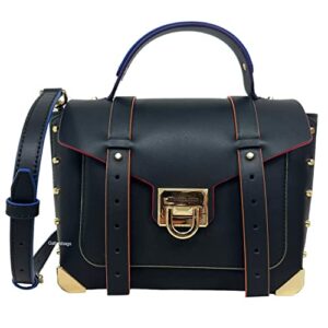 michael kors manhattan medium black contrast trim leather satchel purse handbag