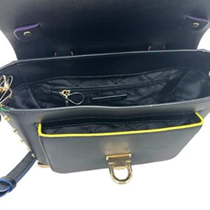 Michael Kors Manhattan Medium Black Contrast Trim Leather Satchel Purse Handbag