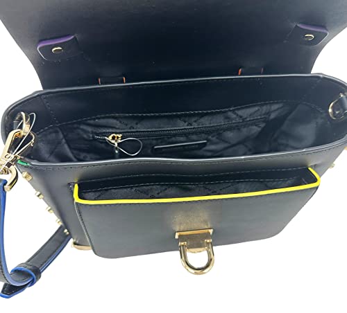 Michael Kors Manhattan Medium Black Contrast Trim Leather Satchel Purse Handbag