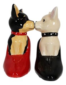 set of 1 dogs in red and black pump heel shoes salt and pepper shakers