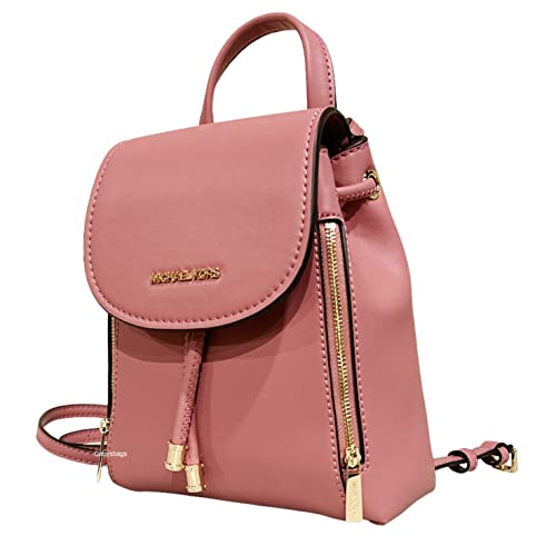 Michael Kors Phoebe XS Rose Pink Smooth Leather Flap Drawstring Backpack