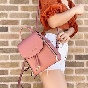 Michael Kors Phoebe XS Rose Pink Smooth Leather Flap Drawstring Backpack