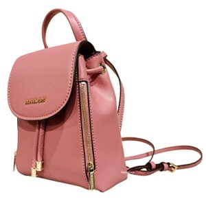 Michael Kors Phoebe XS Rose Pink Smooth Leather Flap Drawstring Backpack