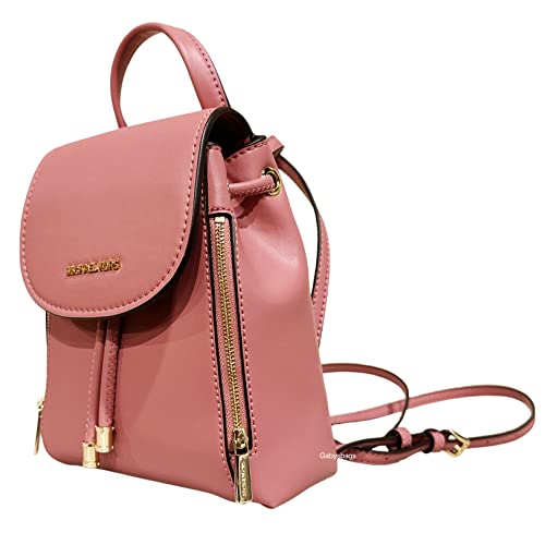 Michael Kors Phoebe XS Rose Pink Smooth Leather Flap Drawstring Backpack