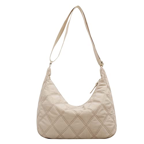 Quilted Bags For Women Crossbody Lightweight Padding Puffer Tote Bag Trendy Y2k Puffy Shoulder Bag Trendy Y2k Hobo Bag (Beige)