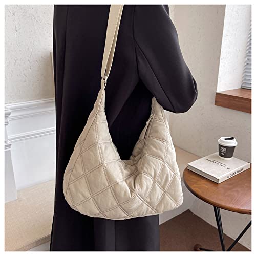 Quilted Bags For Women Crossbody Lightweight Padding Puffer Tote Bag Trendy Y2k Puffy Shoulder Bag Trendy Y2k Hobo Bag (Beige)