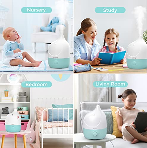 Syvio Humidifiers for Bedroom Baby, Optional 7-Color Night Light Cool Mist Humidifiers for Nursery, Kids, Plants, Filterless, Variable Mist, Whisper-Quiet, Lasts up to 45 Hours, BPA Free, Blue