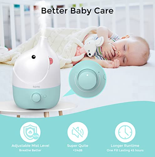 Syvio Humidifiers for Bedroom Baby, Optional 7-Color Night Light Cool Mist Humidifiers for Nursery, Kids, Plants, Filterless, Variable Mist, Whisper-Quiet, Lasts up to 45 Hours, BPA Free, Blue