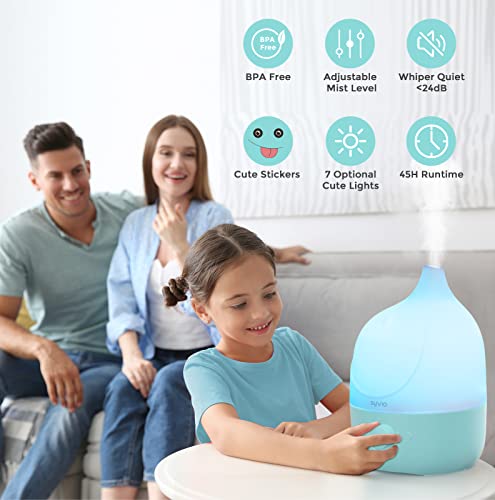 Syvio Humidifiers for Bedroom Baby, Optional 7-Color Night Light Cool Mist Humidifiers for Nursery, Kids, Plants, Filterless, Variable Mist, Whisper-Quiet, Lasts up to 45 Hours, BPA Free, Blue